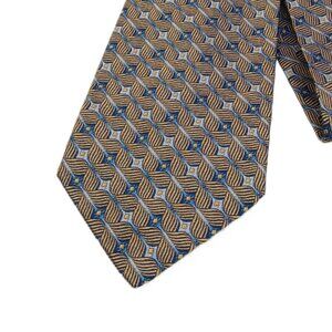 Mondo Seta Silk Tie Men’s XL 65” Gold Blue Geometric Retro Abstract Wide New
